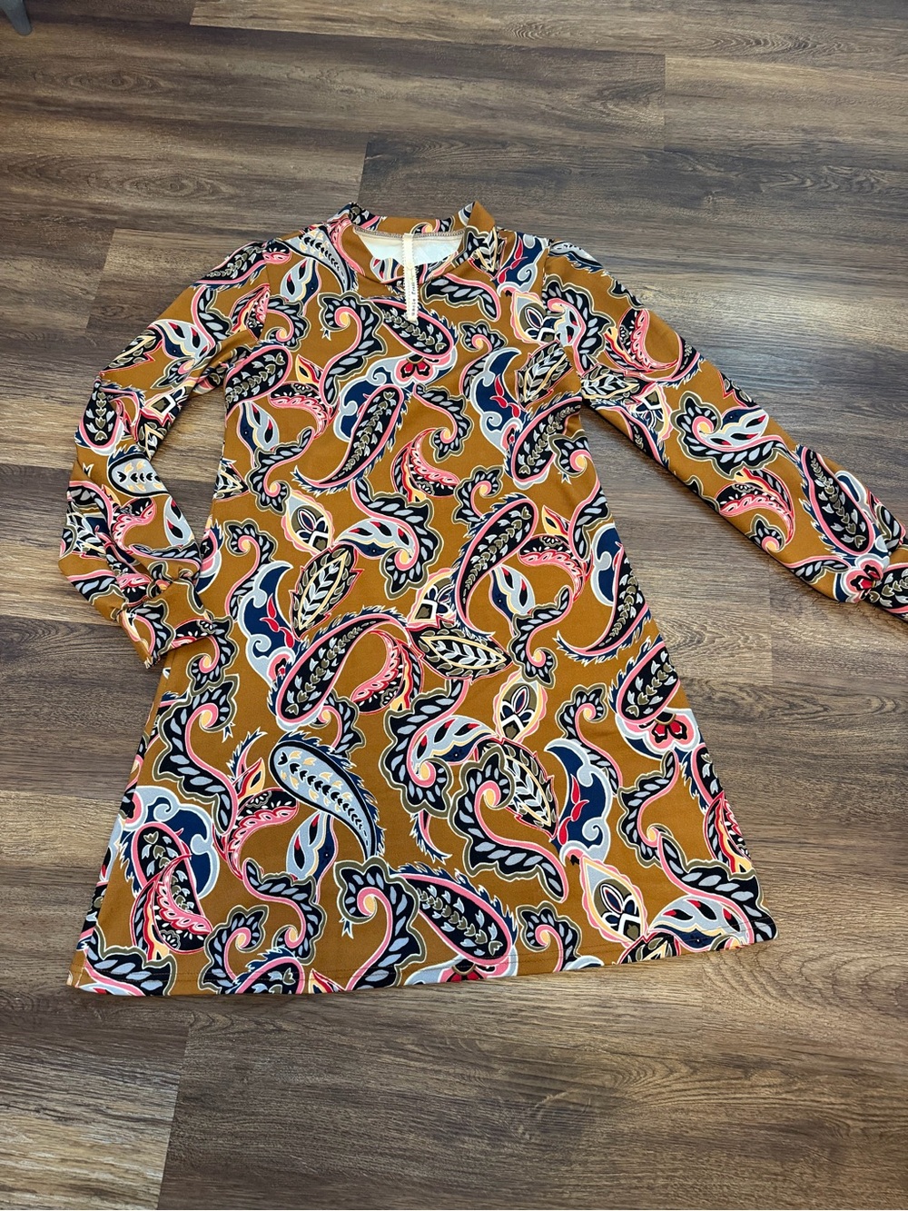 Uncle Frank Paisley Long-Sleeve Dress - Mustard Pink Navy Cream